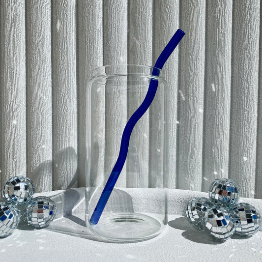 Blue Glass Straw - Wavy